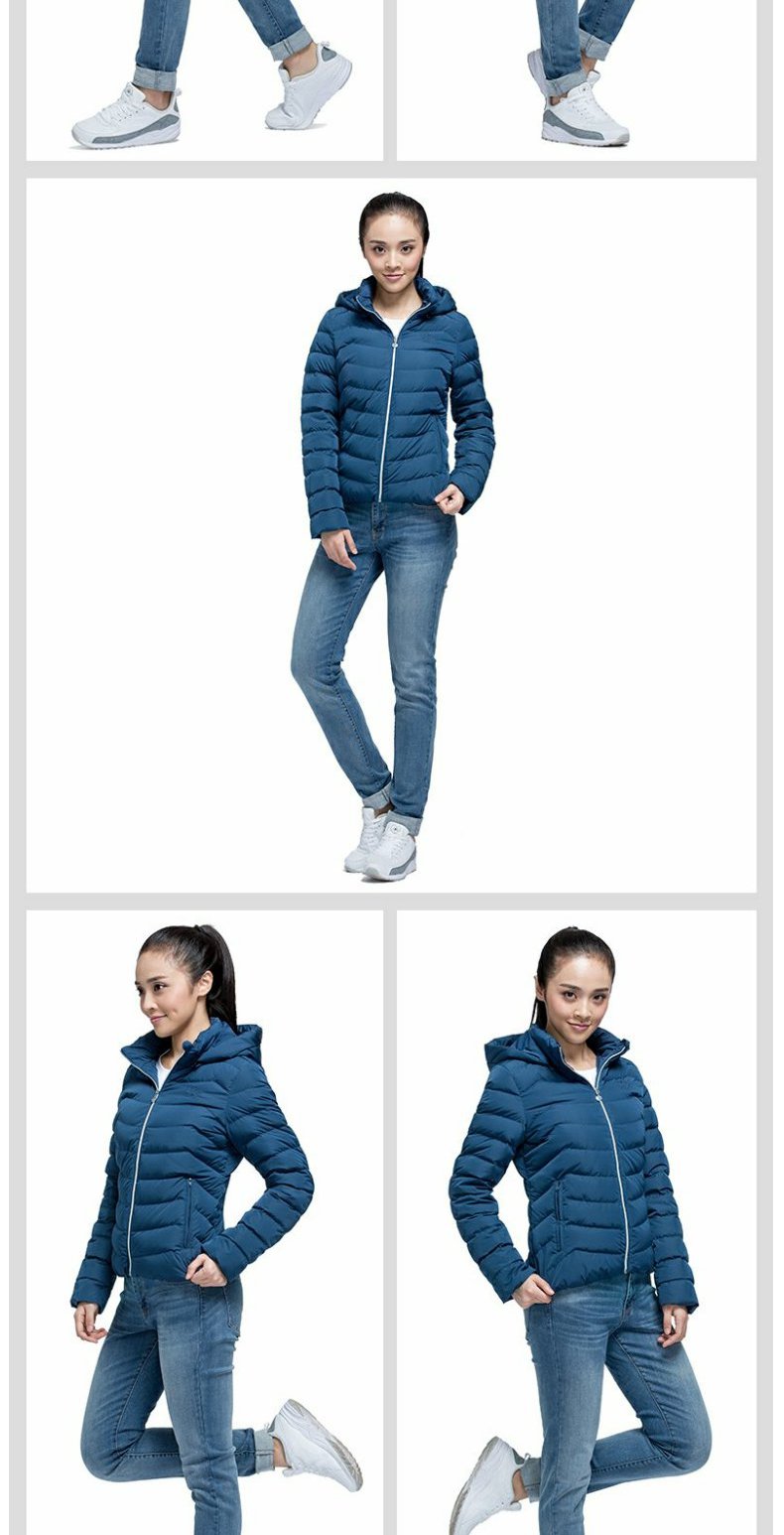 Xtep chính thức thể thao mới của phụ nữ áo khoác trùm đầu màu rắn xu hướng áo khoác thể thao ấm áp của phụ nữ áo khoác lông vũ nữ