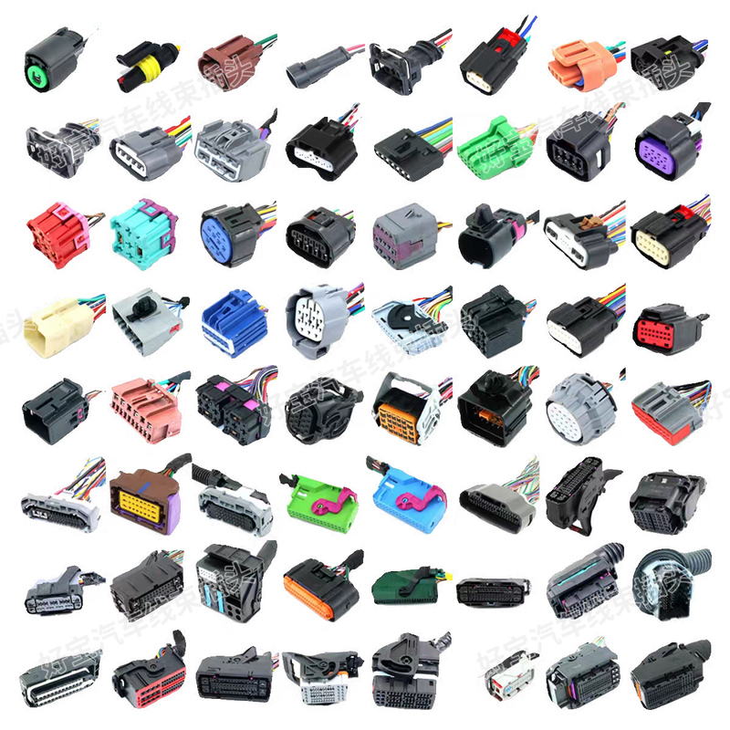 Complete Set of Automotive Wiring Harness Accessories, Including Plugs, Connectors with Wires, Empty Housings, Original Domestic and Imported Wire Cutters, and Terminals