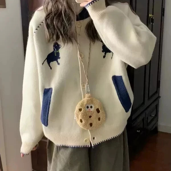 Thickened Version! Lazy Style Color-Blocked Single-Breasted Sweater Cardigan for Women, New Autumn Fashion, Korean Style Loose Knit Jacket, Trendy Thickened Version! Lazy Style Color-Blocked Single-Breasted Sweater Cardigan for Women, New Autumn Fashion, Korean Style Loose Knit Jacket, Trendy