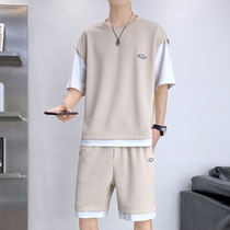 Summer Clothes Men Fake 2 Piece Set Fashion Clothing Casual