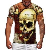 Fashion Mens T-shirts Scary Skull Printed Short Sleeve Men