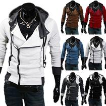 Plus Size Men Long Sleeve Diagonal Zipper Drawstring Hood Lo