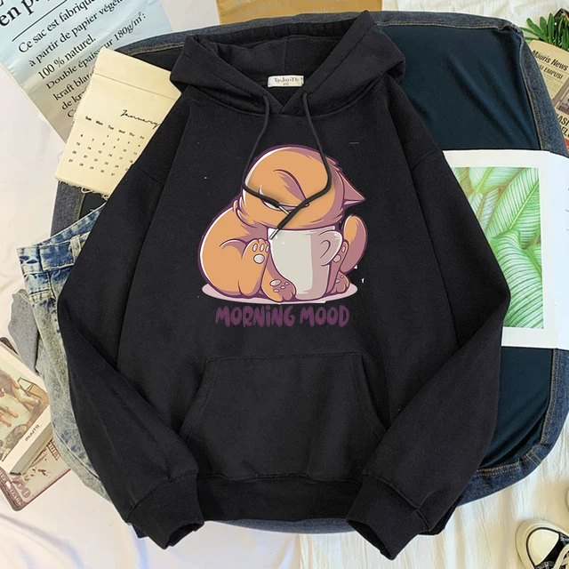 [Худи kawaii кот Cartoon Print женское худи с капюшоном]