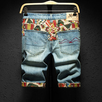 Chinese Style Embroidery Denim Shorts Men Fashion Hole Rippe
