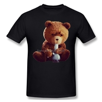 2022 Fashion T Shirts Funny Teddy Bear Smoking Bong Short Sl