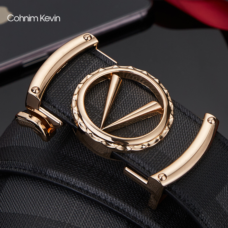 Cohnim Kevin men's belt automatic buckle business casual 100 lap real cow leather belt male v character button
