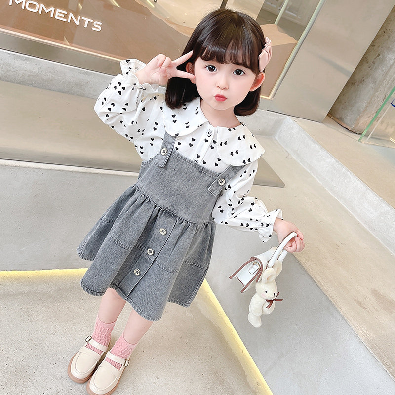 Girl's autumn clothing suit 2021 new spring and autumn children's young girl's tennis red female baby cuddling with baby bag dress Two sets