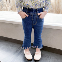 Girl Jeans Spring Autumn 2021 New Children Foreign Air Korean Version Horn Pants Children Long Pants Women Baby Elastic Pants