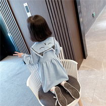 Girls dress long sleeve 2021 Spring and Autumn New style baby children denim skirt little girl lapel skirt