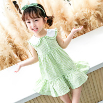 Girls summer dress 2020 new 2-3 year old baby green lattice dress foreign style summer dress childrens skirt Princess 5