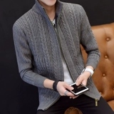 Кардиган, трикотажный бархатный свитер с молнией, демисезонная трендовая утепленная куртка, в корейском стиле