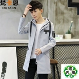 Осенняя длинная куртка, красная раскраска, мужской оберег на день рождения, трендовый плащ, 2019, средней длины, в корейском стиле