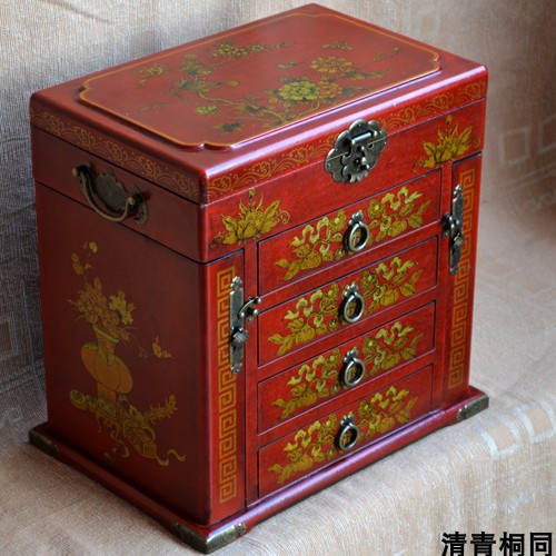 Korean desktop dressing box Chinese style cosmetics storage box Chinese style large makeup box Jewelry box Wedding