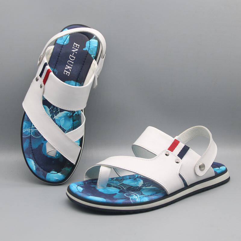 Foreign Trade Outlet Breaking Yard Clearance Clear Cabin Handling Genuine Leather Men Sandals Summer Non-slip Deodorant Casual Beach Shoes Cool Slippers