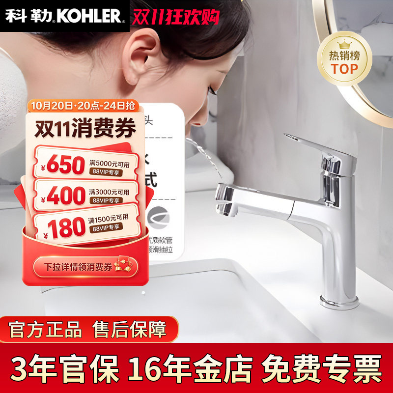 Kohler Pull-Out Faucet Bingo Basin Faucet Bathroom Sink Hot and Cold Water Faucet 33070t