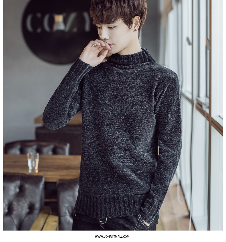 Chenille mùa thu và mùa đông nam áo len cao cổ Hàn Quốc Slim nửa cao cổ áo len học sinh áo len áo len nam trung niên