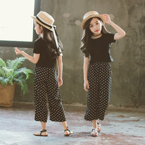 UK Next Kiss Girls Set 2019 Polka dot Korean version of the tide coat in the big boy wide leg pants short sleeves two-piece set