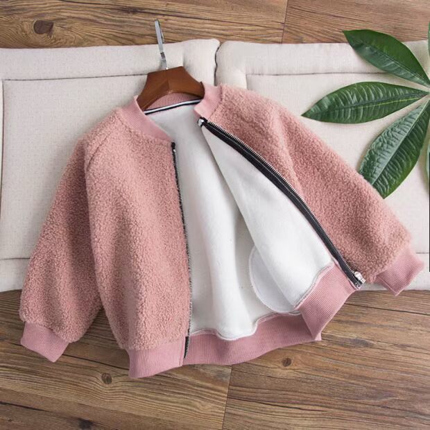 Tất nhiên, nhà 18 mùa đông Teddy cộng với nhung dày cô gái con trai đồng phục bóng chày cừu cashmere áo khoác dày áo khoác lông cho bé gái