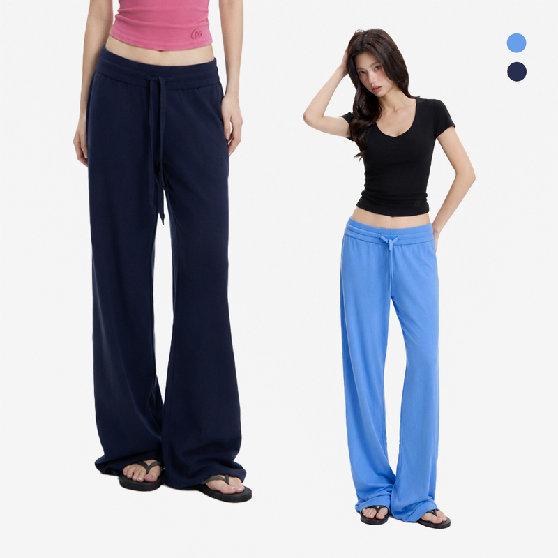 Insliisa Drawstring Low-Waist Casual Pants for Women, Summer 2026 New Style, Drapey Niche Korean-Style Straight-Leg Long Pants
