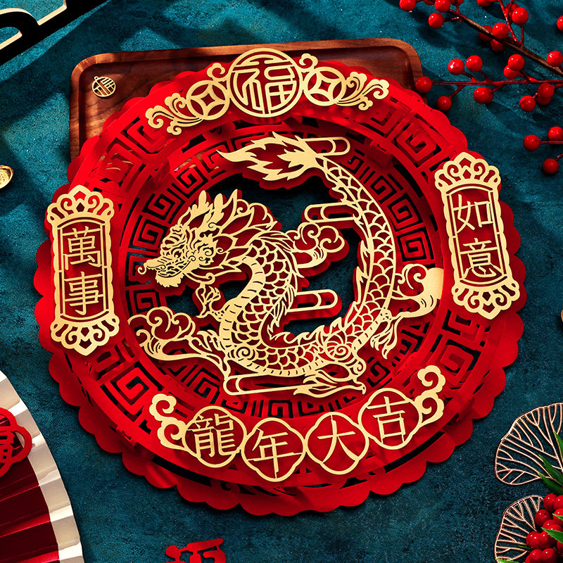 Forword door paste hanging decoration New Year decorations Scene arrangement gate stickers 2024 Long year new wall stickers for the home-Taobao