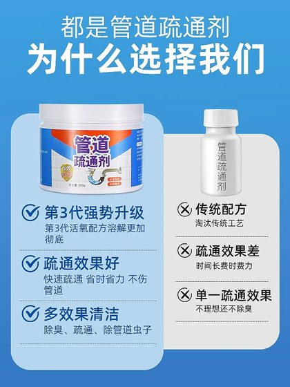 管道疏通剂强力溶解通下水道马桶厕所中堵塞厨房油污堵塞除臭神器