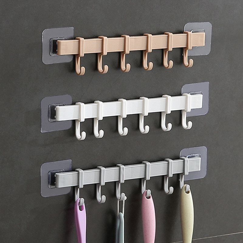 Strong suction cup 6 hooks free punch powder room door rear towel hanger hanger hook kitchen wall-mounted sticky hook