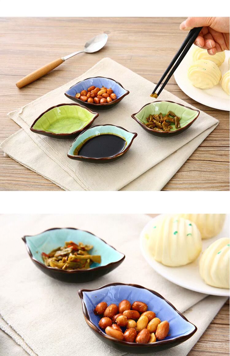 Nhà bếp sáng tạo đa năng gia vị món ăn lá gốm nhỏ món ăn gia vị dưa chua món ăn đá nứt men gia vị bộ đồ ăn giấm bộ chén dĩa cao cấp