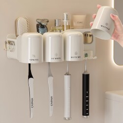 Toothbrush Holder, No-Drill Wall-Mounted Toothbrush Cup and Mouthwash Cup Rack, Wall-Mounted Bathroom Electric Toothbrush Family Set