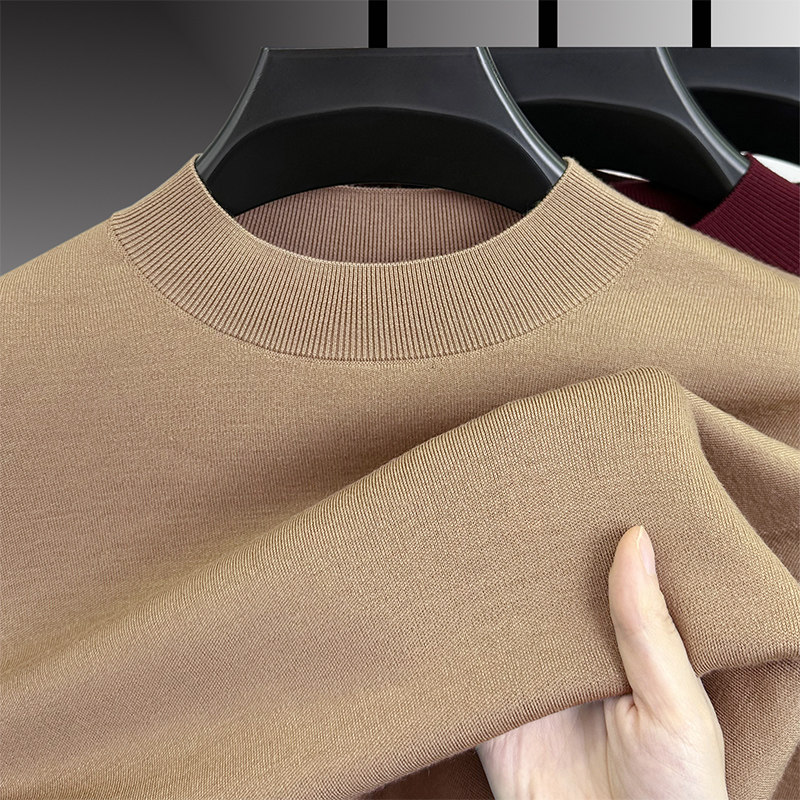 Men's 100% fine spinning pure goat sweatshirt with machine washable winter collar sweater high-end full wool warm beating undershirt man-Taobao