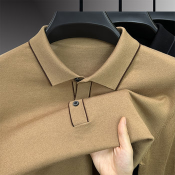 Autumn thin knitted sweater for men with cashmere sweater business casual long-sleeved mulberry silk t-shirt lapel base shirt Autumn thin knitted sweater for men with cashmere sweater business casual long-sleeved mulberry silk t-shirt lapel base shirt
