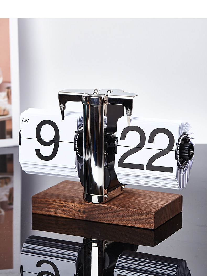 Miaoke Automatic Page-Turning Clock, Living Room Ornament, Office Walnut Wood Mechanical Home Desktop Decorative Clock