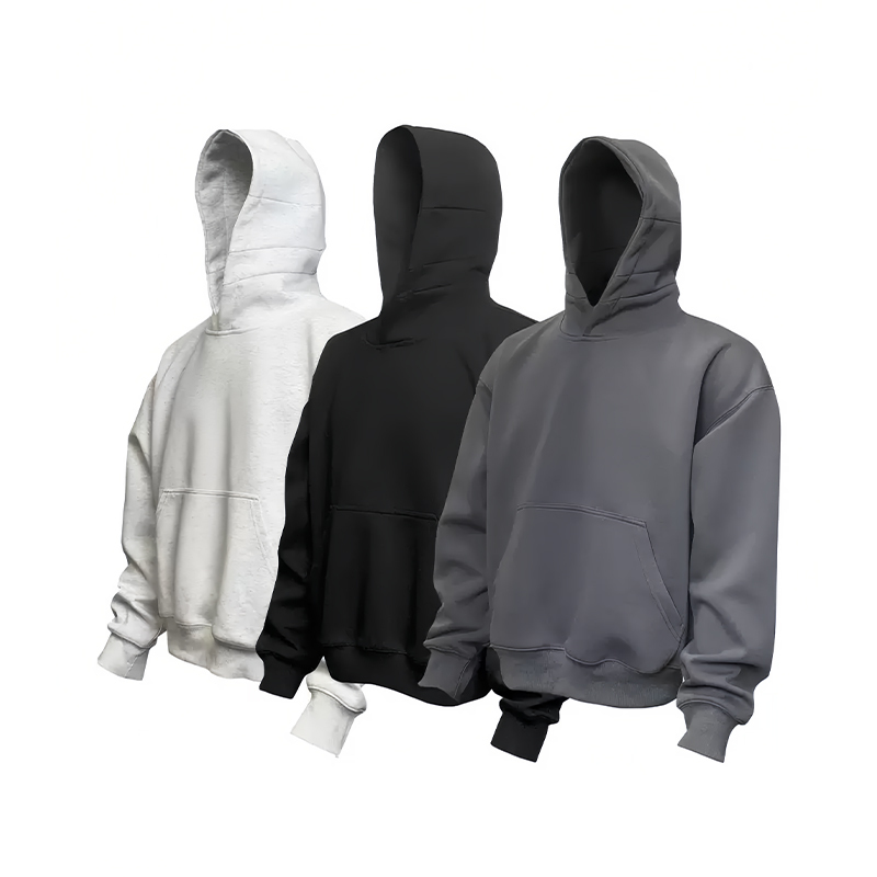 Black Short Boxy Sweatshirt for Men with Hood, Autumn and Winter Cleanfit American Style Heavy Stiff Jacket Hoodie