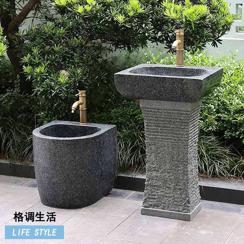 Natural Stone Wash Basin, Natural Marble Countertop Basin, Household Washbasin, Outdoor Granite Stone Integrated Mop Sink