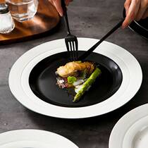 Black and white spiral pattern restaurant hand-painted steak plate feeling tableware hotel plate ceramic western restaurant steak plate