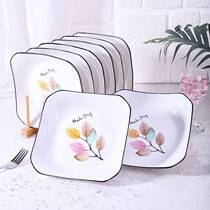 Four loaded dish household ceramic plate black edge creative deep plate dish square loaded frying plate Nordic tableware dish