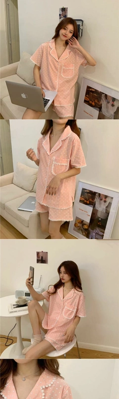 Bộ đồ ngủ mùa hè 2020 phụ nữ đồ ngủ ren ngọt ngào tình yêu có thể được mặc bên ngoài bộ đồ hai mảnh ngắn tay giản dị ở nhà - Cha mẹ và con