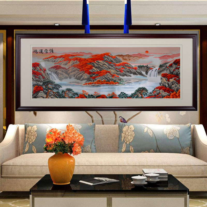 New Chinese Genuine Silk Su Embroidered Finished Book House Landscape Living-room Embroidery Hung Painting Hong Yun When Head Sofa Background Wall Decoration