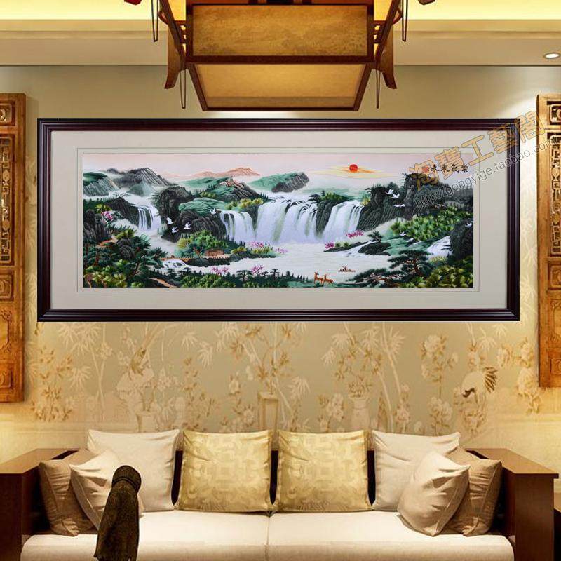 Silk Su embroidery finished landscape living room embroidery hanging painting Silk thread Purple east non-genetic inheritance of fortune