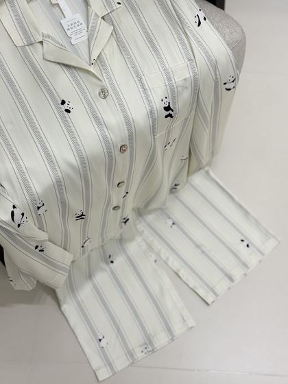 小众轻奢 夏季丝绸睡衣套装女卡通熊猫印花高级感家居服长袖长裤