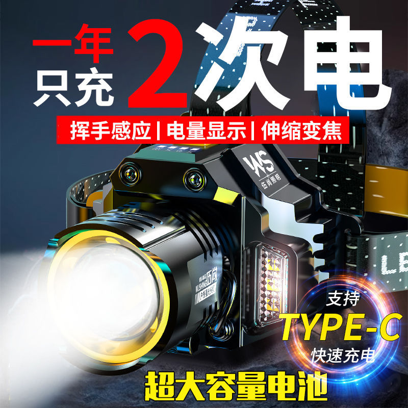 Led Headlamp with Strong Light, Long-Range, Rechargeable, Waterproof, Ultra-Bright Head-Mounted Miner's Lamp, Ultra-Long Battery Life, Flashlight, Fishing Lamp