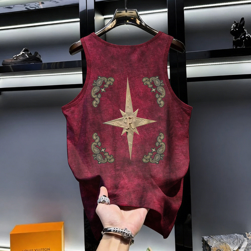 Outlet~ Clearance Bargain Trendy Brand Vintage Style Tie-Dye Tank Top for Men, New Summer Fashion Loose Sleeveless T-Shirt