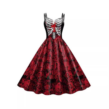 Halloween Printed Strap Dress Party Halloween Printed Suspender Dress
