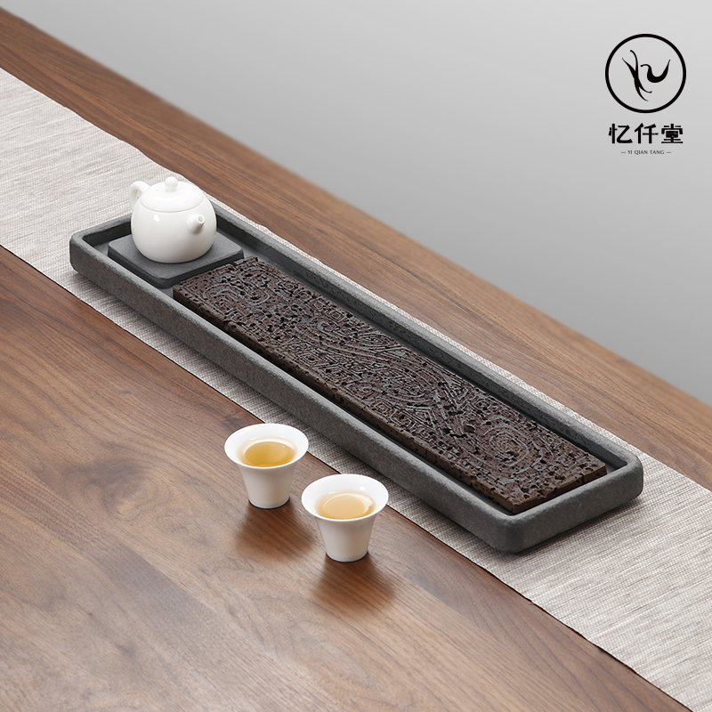 Yiqiantang Gongfu tea set Simple black gold stone head tea tray Drainage large stone tea table Japanese dry tea tray