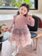 Girls' Fashionable Dress Spring & Fall 2024 New Kidsren's Mesh Princess Dress Baby Girl Long-Sleeved Tutu Skirt Cake Dress