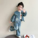 Girls spring denim suit 2026 new baby girl spring and autumn large lapel lantern sleeve denim suit for children