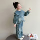 Girls spring denim suit 2026 new baby girl spring and autumn large lapel lantern sleeve denim suit for children