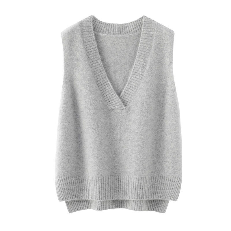 Omg! Women's Wool Vest for Spring and Autumn, V-Neck, Short in Front and Long in Back, Sleeveless Knitted Vest, Wool Cardigan, Winter