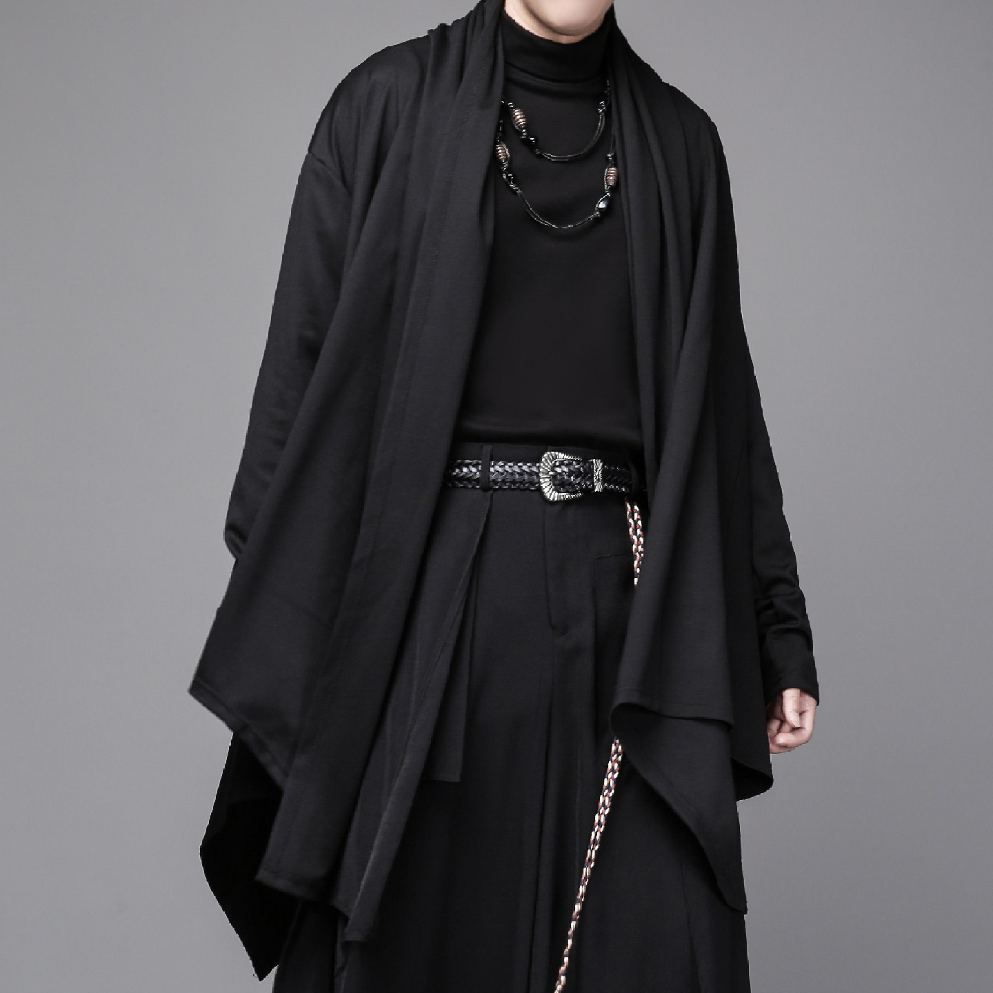 Dark-themed Yamamoto-style high-end trench coat, plus size, mid-length wizard trench coat, flowing cape, cardigan