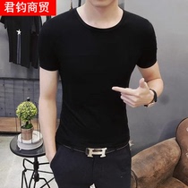 Pure cotton short-sleeved t-shirt mens autumn coat top clothing garden collar thin base shirt Wear solid color underwear Mens shirt