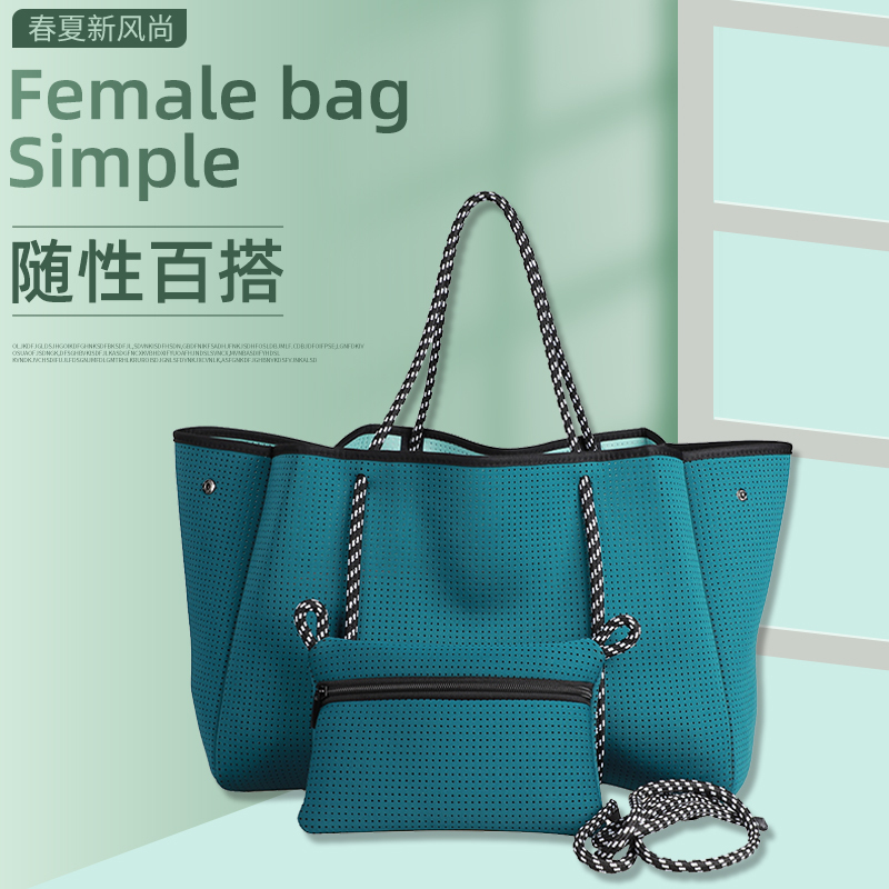 Trendy Cross-Border Versatile Textured Perforated Beach Bag European and American Handbag Mommy Shoulder Bag Casual Travel Women's Crossbody Bag